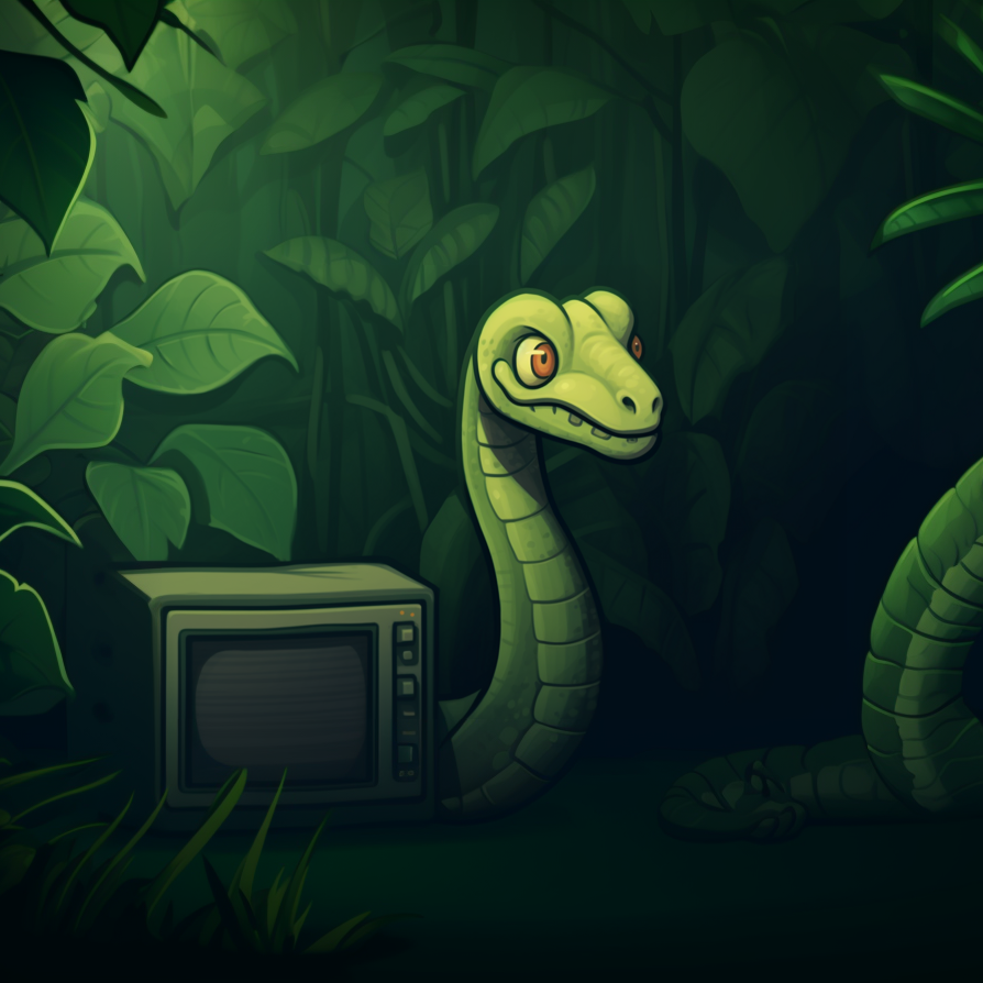 stylised image of a python and an old fashioned computer screen